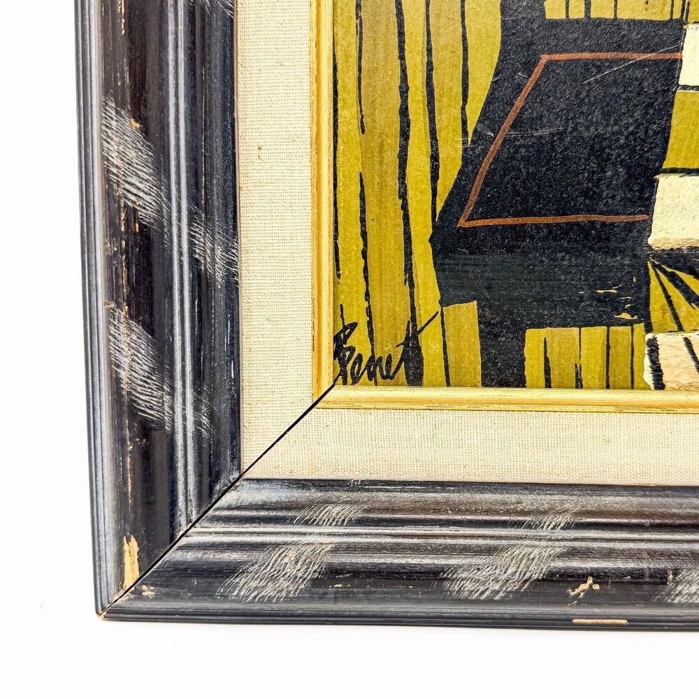 Vintage Benet Signed Modernist Still Life Acrylic Painting Framed MCM 19” - Picture 6 of 9